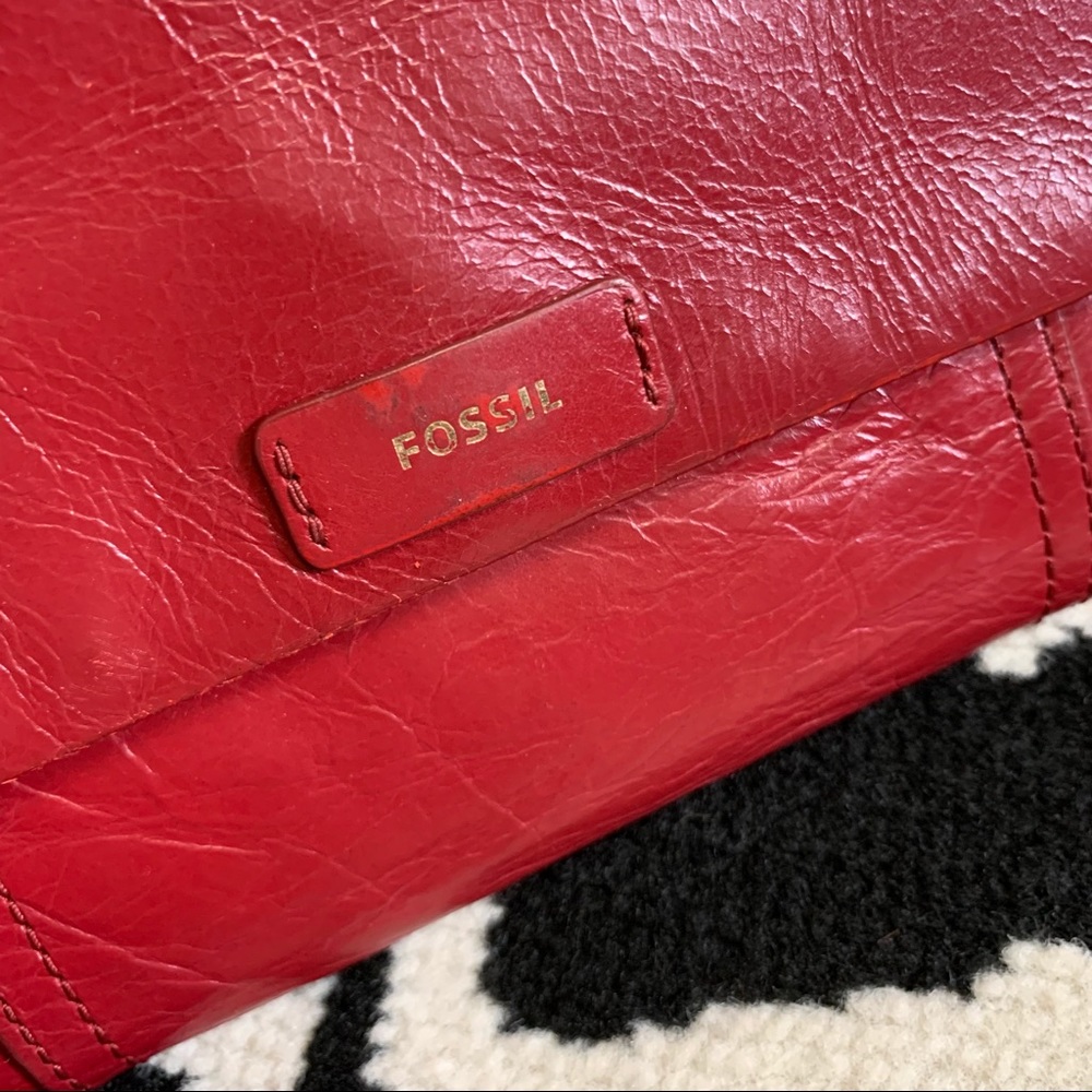 Fossil Red Leather Trifold Wallet Large - image 3